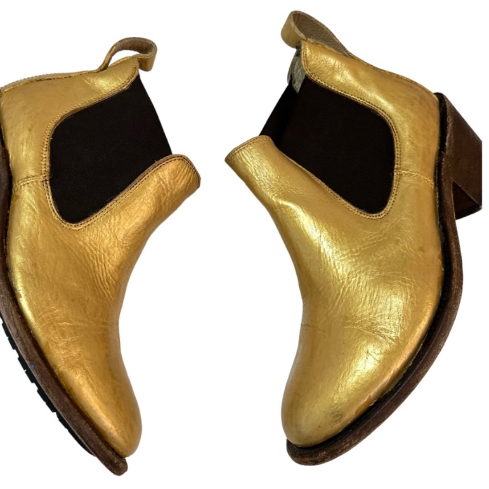 Anthropologie Gee Wawa Honey Golden Leather Block Heel Chelsea Boots 9